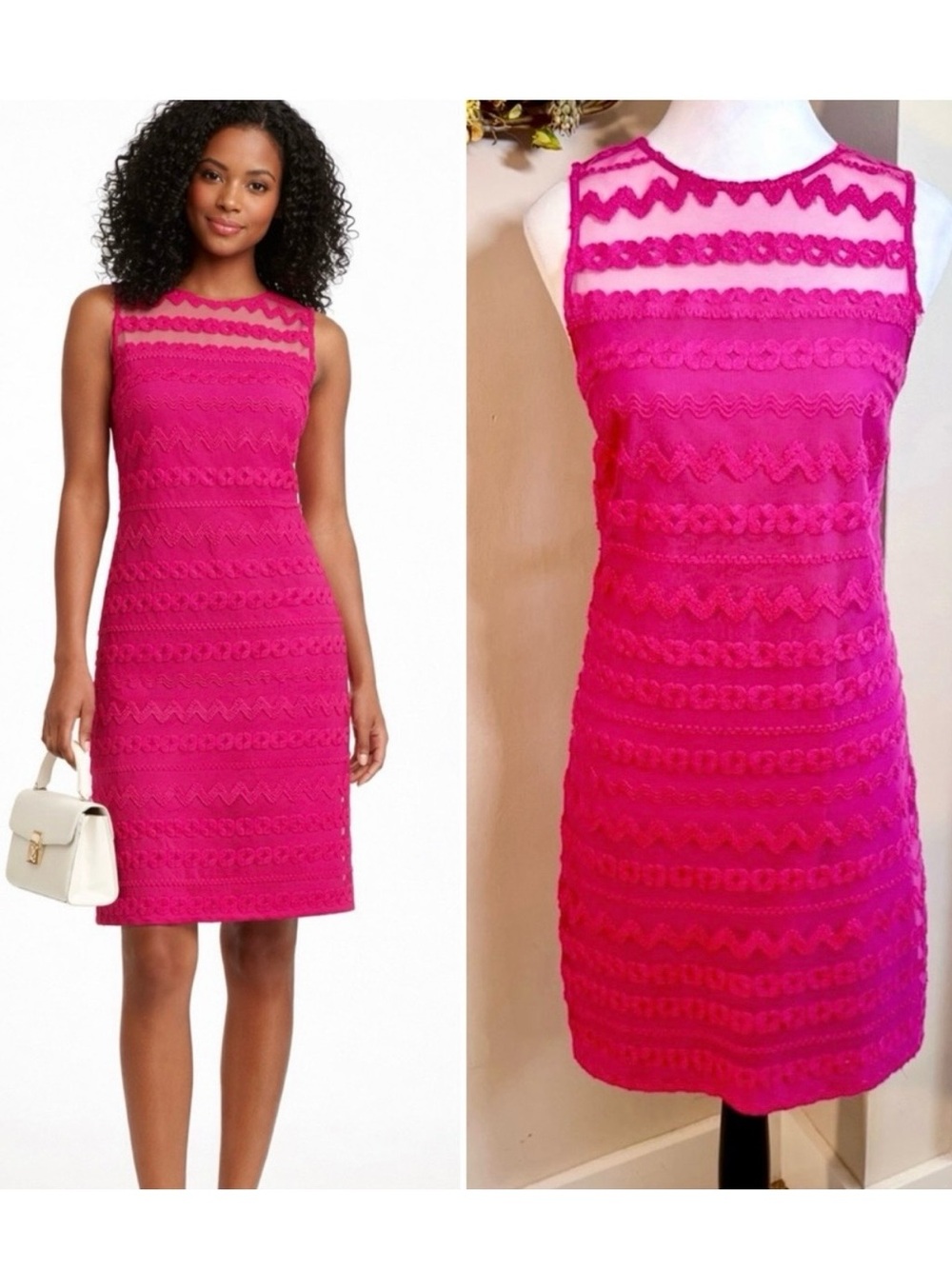 Trina Turk Bissitti Pink Sheer Illusion Neck Sheath Dress Lace Mesh Sz S🧡